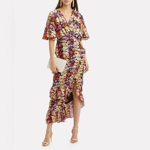 SALONI Rose Ruffled Silk-blend Metallic Midi Dress Size US 4 NEVER WORN